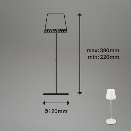 Brilo - Lâmpada de mesa tátil recarregável para exterior KIKI, LED regulável, 2,6W/5V, IP44, 2600 mAh, branca