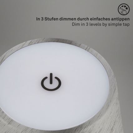Brilo - Candeeiro de mesa tátil recarregável para exterior KIKI, dimerizável, LED 2,6 W / 5 V, IP44, 2600 mAh, prateado