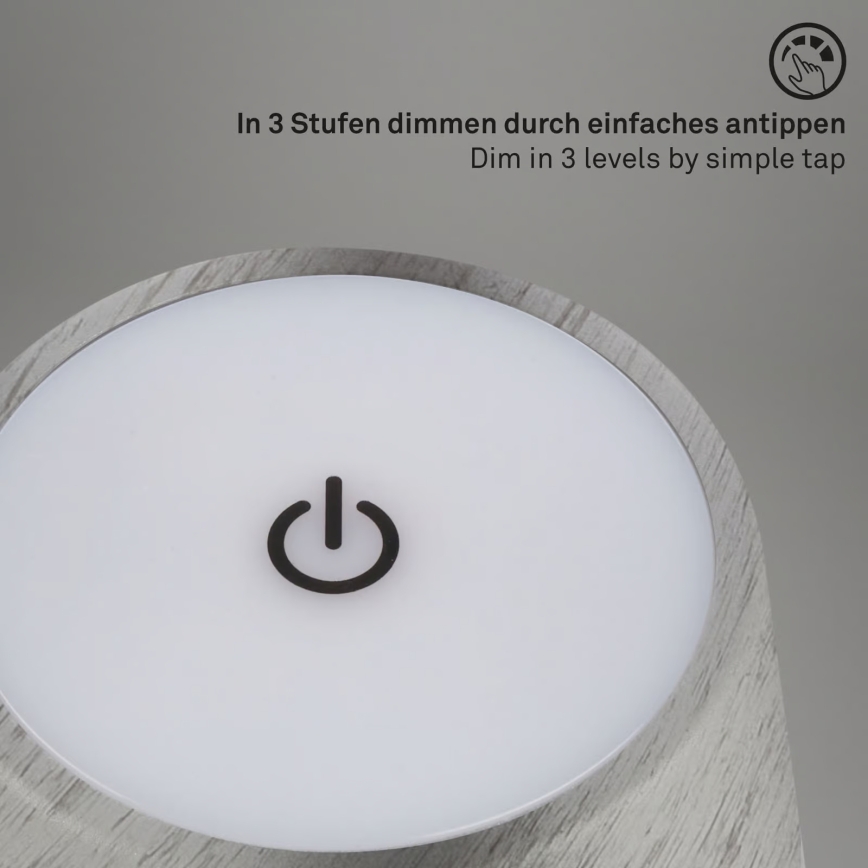 Brilo - Candeeiro de mesa tátil recarregável para exterior KIKI, dimerizável, LED 2,6 W / 5 V, IP44, 2600 mAh, prateado