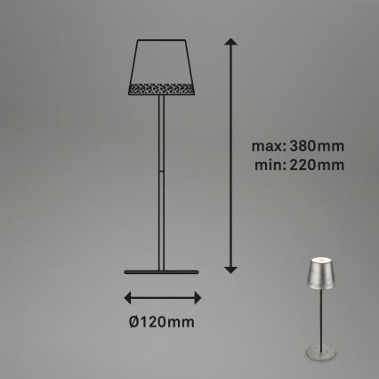 Brilo - Candeeiro de mesa tátil recarregável para exterior KIKI, dimerizável, LED 2,6 W / 5 V, IP44, 2600 mAh, prateado