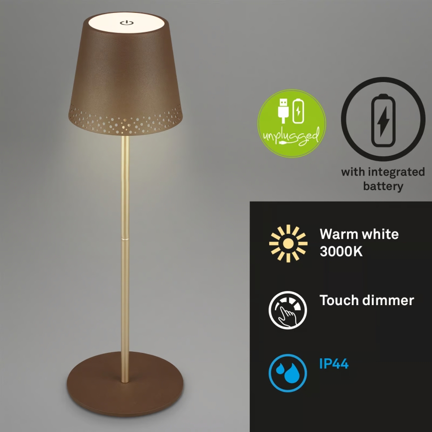 Brilo - Candeeiro LED de mesa exterior tátil, recarregável e regulável KIKI LED/2,6W/5V IP44 2600 mAh castanho
