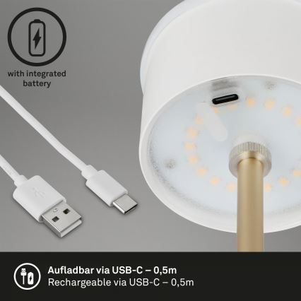 Brilo - Candeeiro LED de mesa exterior tátil, recarregável e regulável KIKI LED/2,6W/5V IP44 2600 mAh castanho
