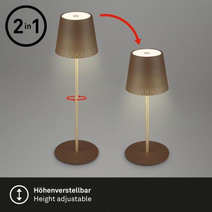 Brilo - Candeeiro LED de mesa exterior tátil, recarregável e regulável KIKI LED/2,6W/5V IP44 2600 mAh castanho