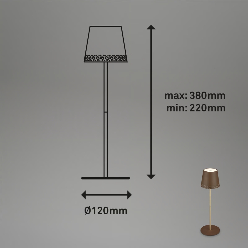 Brilo - Candeeiro LED de mesa exterior tátil, recarregável e regulável KIKI LED/2,6W/5V IP44 2600 mAh castanho