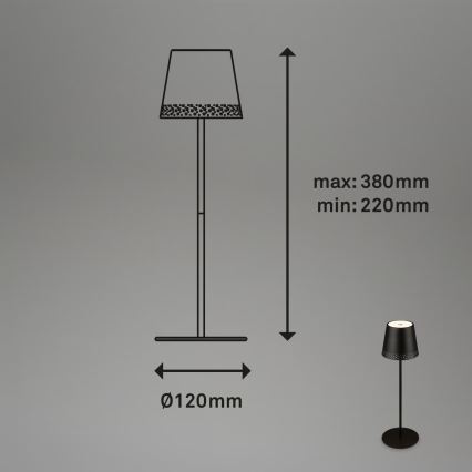 Brilo - Lâmpada de mesa LED tátil recarregável e dimerizável para exterior KIKI LED/2,6W/5V IP44 2600 mAh preta