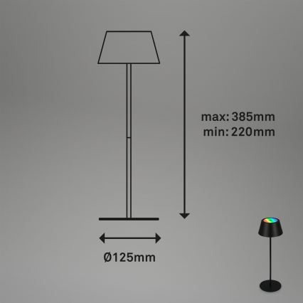 Brilo - Lâmpada de mesa exterior KIKI LED RGB recarregável, dimerizável, com controlo tátil LED/2,6W/5V IP44 2600 mAh preta