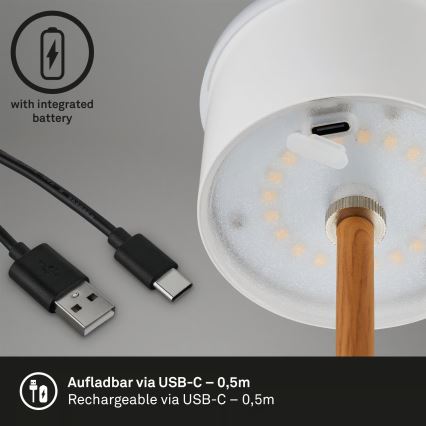 Brilo - Candeeiro de Mesa LED Dimerizável Recarregável com Controlo Tátil para Exterior KIKI LED/2,6W/5V IP44 2600 mAh preto