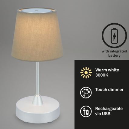 Brilo - Candeeiro de mesa para exterior LED com regulação LED/3W/5V IP44 prateado/bege
