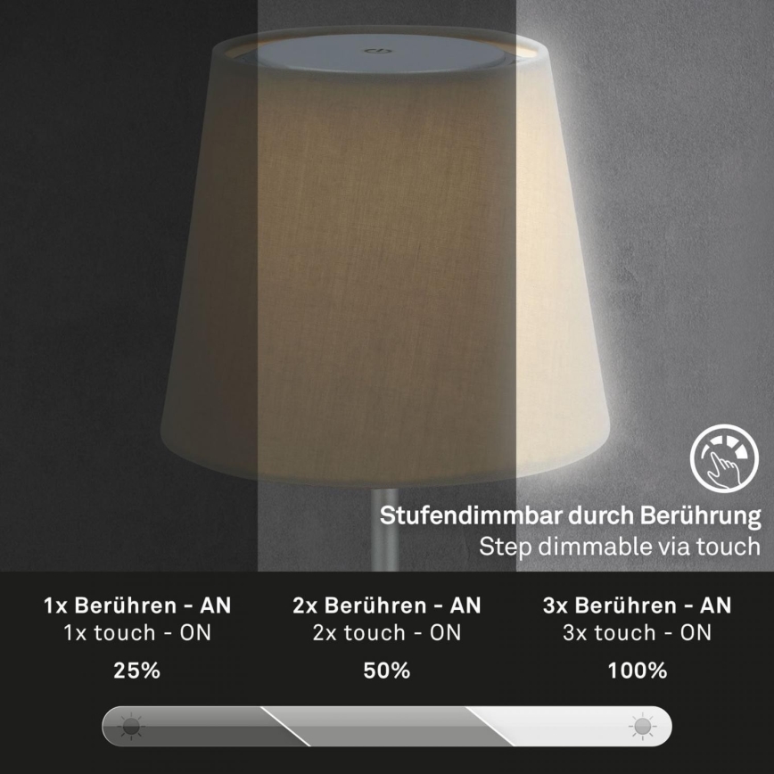 Brilo - Candeeiro de mesa para exterior LED com regulação LED/3W/5V IP44 prateado/bege