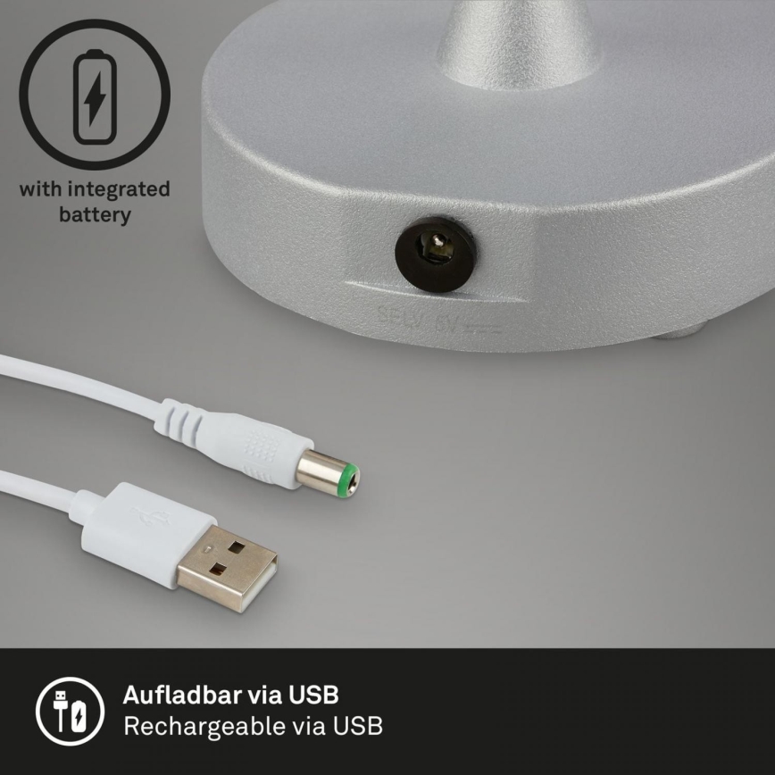 Brilo - Candeeiro de mesa para exterior LED com regulação LED/3W/5V IP44 prateado/bege