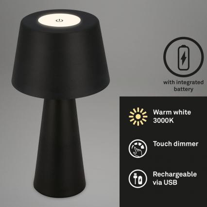 Brilo - LED Regulação rechargeable exterior candeeiro de mesa LED/3,5W/5V IP44 preto