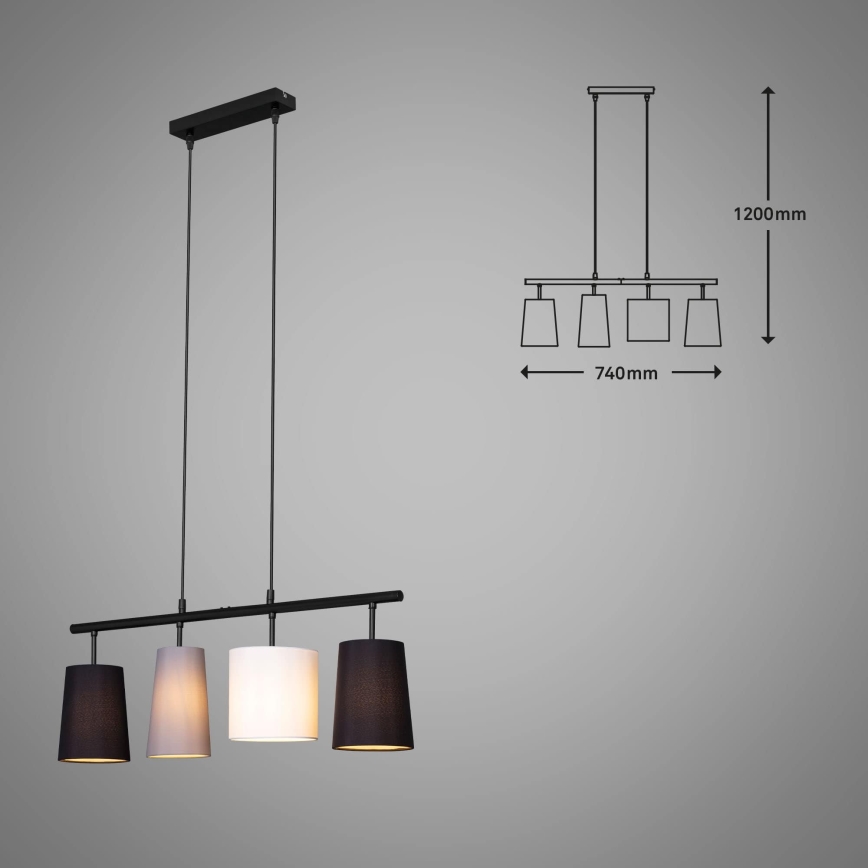 Brilo - Lustre suspenso com cabo 4xE27/40W/230V preto/cinzento/branco