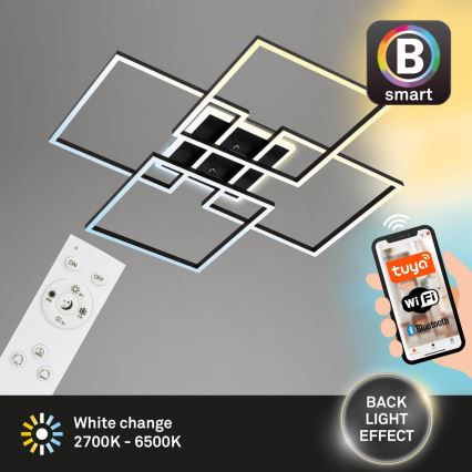 Brilo - Candeeiro de tecto LED dimerizável FRAME LED/50W/230V 2700-6500K 72,4x72,4cm preto Wi-Fi Tuya + comando remoto