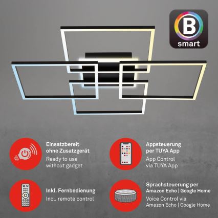 Brilo - Candeeiro de tecto LED dimerizável FRAME LED/50W/230V 2700-6500K 72,4x72,4cm preto Wi-Fi Tuya + comando remoto
