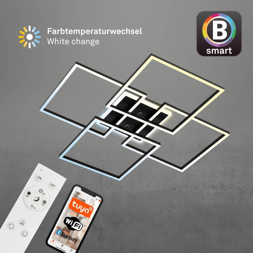 Brilo - Candeeiro de tecto LED dimerizável FRAME LED/50W/230V 2700-6500K 72,4x72,4cm preto Wi-Fi Tuya + comando remoto