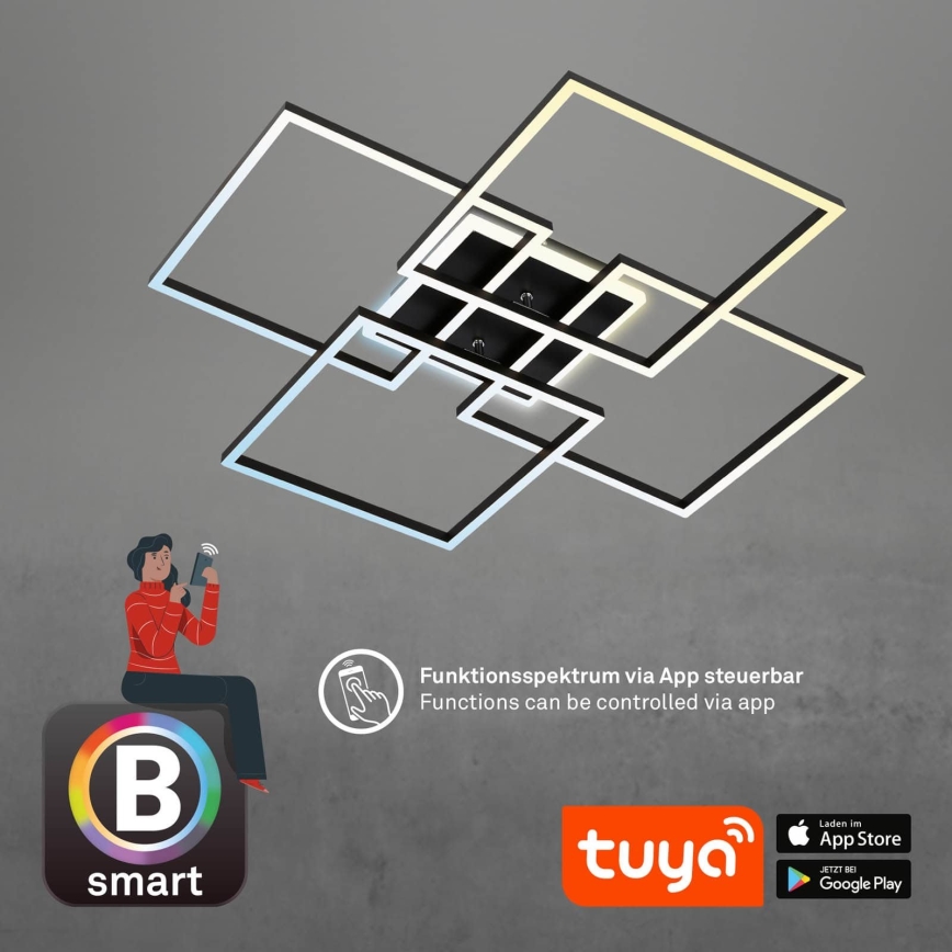 Brilo - Candeeiro de tecto LED dimerizável FRAME LED/50W/230V 2700-6500K 72,4x72,4cm preto Wi-Fi Tuya + comando remoto