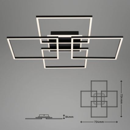 Brilo - Candeeiro de tecto LED dimerizável FRAME LED/50W/230V 2700-6500K 72,4x72,4cm preto Wi-Fi Tuya + comando remoto