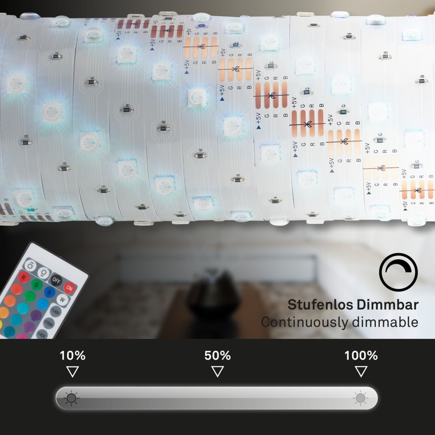 Brilo - Tira LED RGB com regulação 6,6m LED/6W/USB + comando