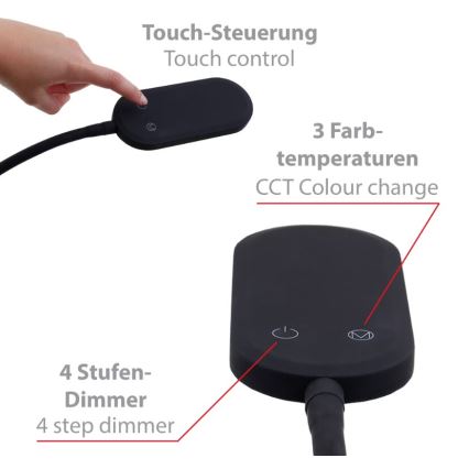 Briloner 1297-015 - Lâmpada de pé flexível LED regulável LED/6,6W/230V 3000K/4000K/6000K