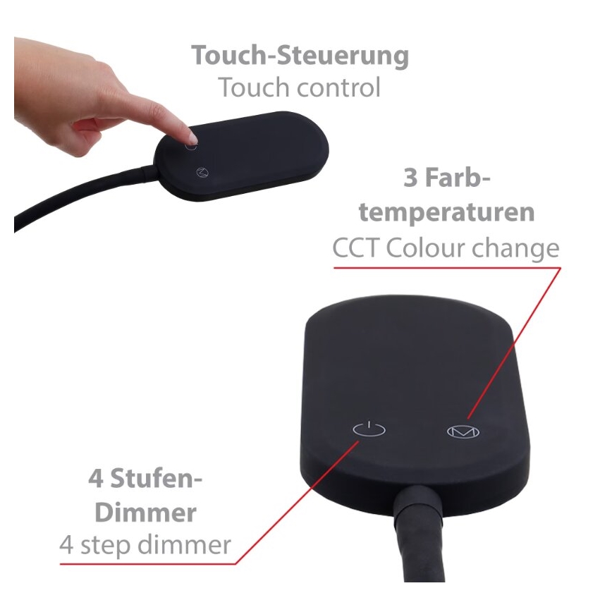 Briloner 1297-015 - Lâmpada de pé flexível LED regulável LED/6,6W/230V 3000K/4000K/6000K