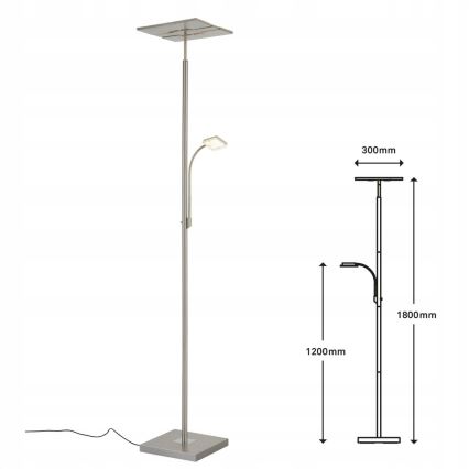 Briloner 1328-022 - Candeeiro de pé LED dimerizável LED/21W/230V + LED/3,5W cromado fosco
