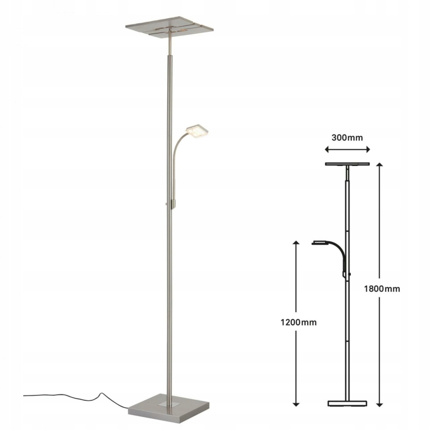 Briloner 1328-022 - Candeeiro de pé LED dimerizável LED/21W/230V + LED/3,5W cromado fosco