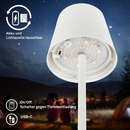 Briloner 1507016 - Candeeiro de pé LED dimerizável KIKI LED/4,3W/5V IP44 2600 mAh branco