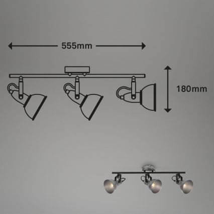 Briloner 2049-034 - Foco RETRO 3xE14/40W/230V cinzento