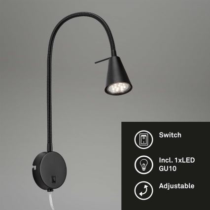 Briloner 2082-015 - Lâmpada de parede LED flexível COMFORT LIGHT 1xGU10/5W/230V preta