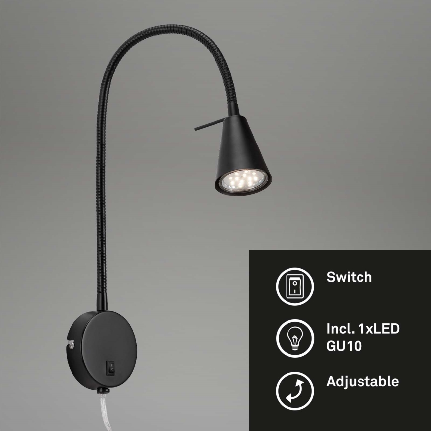 Briloner 2082-015 - Lâmpada de parede LED flexível COMFORT LIGHT 1xGU10/5W/230V preta