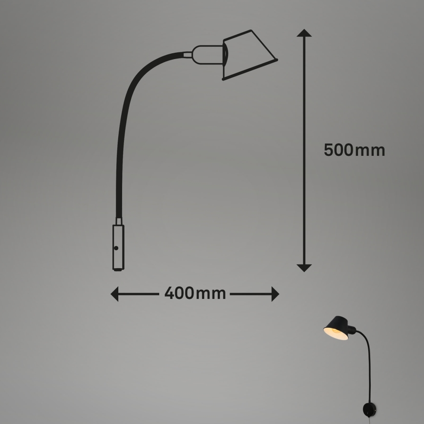 Briloner 2089-015 - Lâmpada de parede flexível BRELLO 1xE27/10W/230V preta