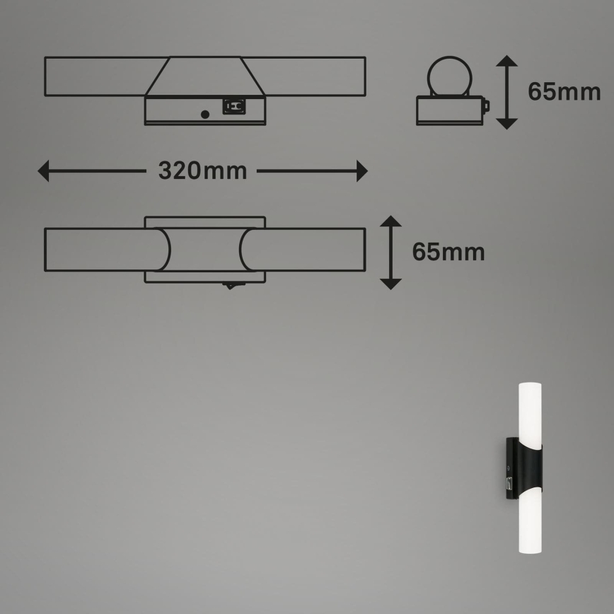 Briloner 2111-015 - Iluminação LED para espelho de casa de banho LED/6,5W/230V 32 cm preto