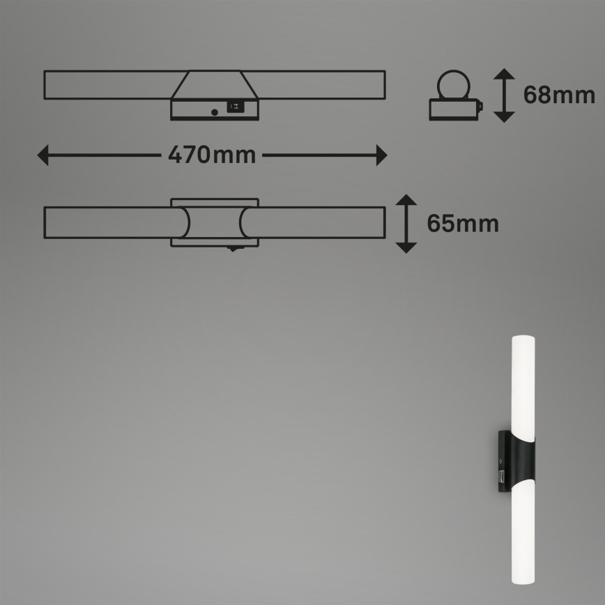 Briloner 2111-115 - Aplique LED para espelho de casa de banho LED/11W/230V IP44 47 cm preto