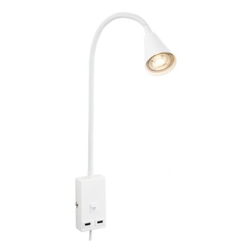 Briloner 2175-016 - Candeeiro de parede flexível com porta USB 1xGU10/10W/230V branco