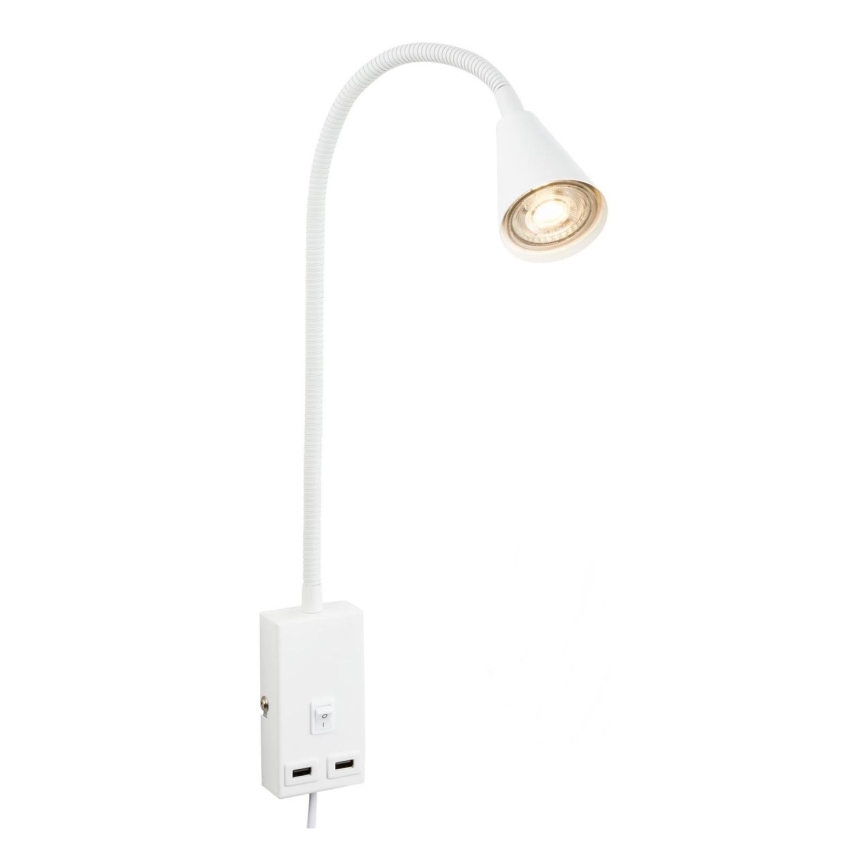 Briloner 2175-016 - Candeeiro de parede flexível com porta USB 1xGU10/10W/230V branco