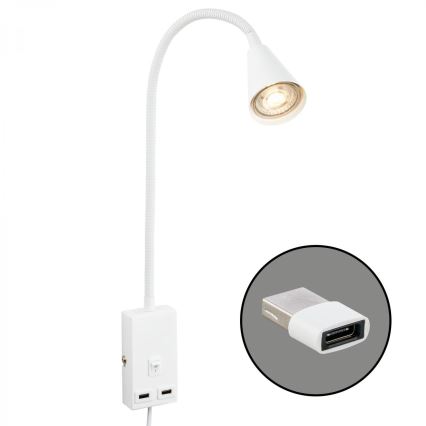 Briloner 2175-016 - Candeeiro de parede flexível com porta USB 1xGU10/10W/230V branco
