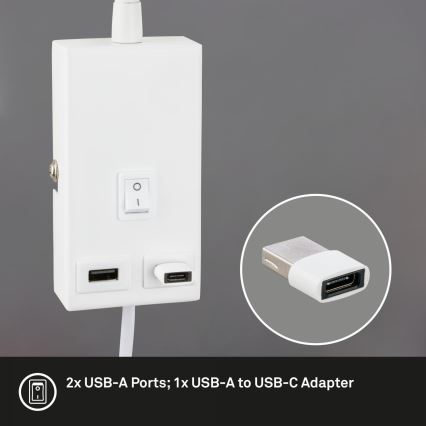Briloner 2175-016 - Candeeiro de parede flexível com porta USB 1xGU10/10W/230V branco