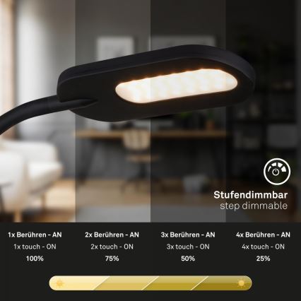Briloner 2177015 - Candeeiro de parede flexível com regulação LED/6W/230V preto