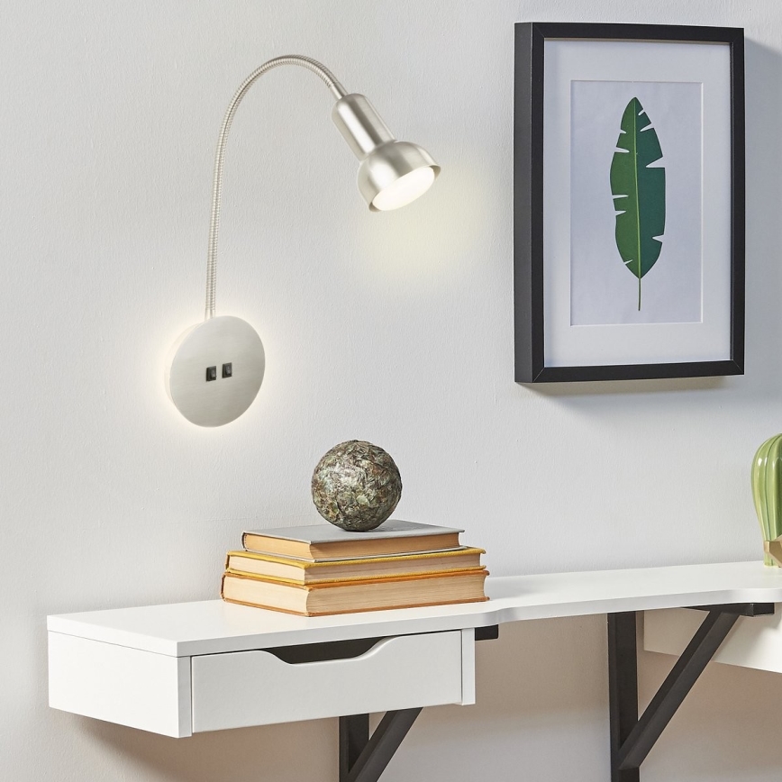 Briloner 2178012 - Candeeiro de parede LED flexível 1xE14/10W/230V + LED/3W cromado mate