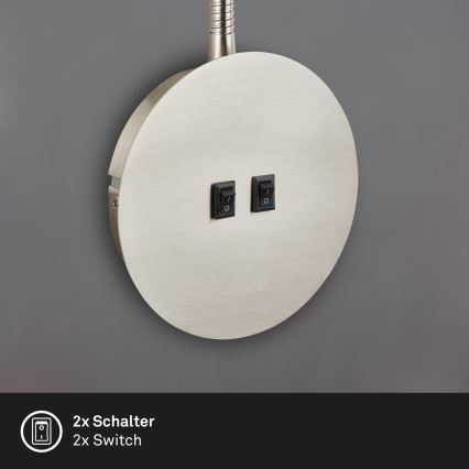 Briloner 2178012 - Candeeiro de parede LED flexível 1xE14/10W/230V + LED/3W cromado mate