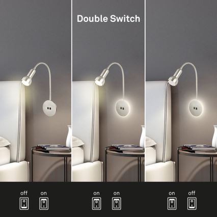 Briloner 2178012 - Candeeiro de parede LED flexível 1xE14/10W/230V + LED/3W cromado mate