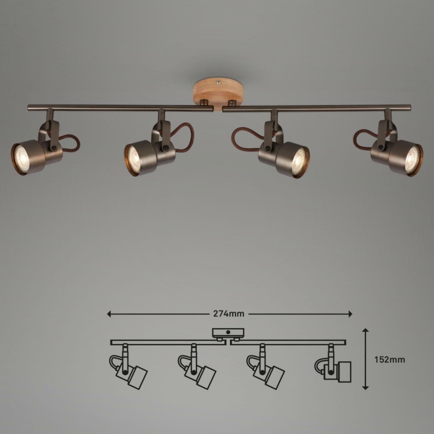 Briloner 2872-045 - Foco LED TAHUN 4xGU10/5W/230V 3000K castanho