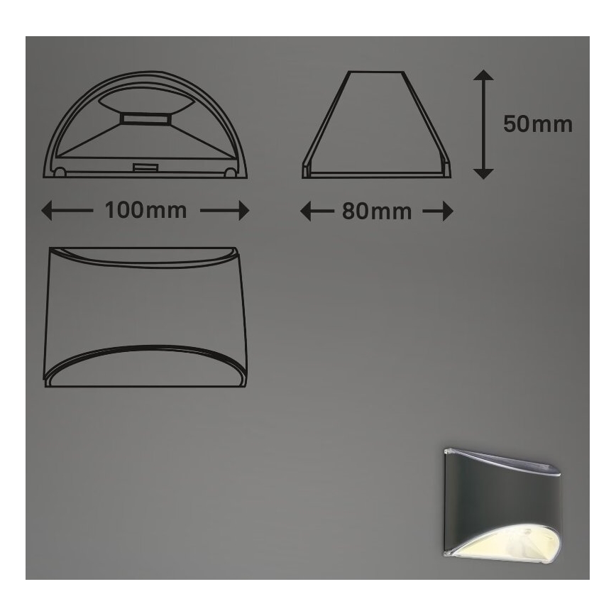 Briloner 3133015 - Aplique solar de parede LED/2W/3,7V IP44 3000K 300 mAh