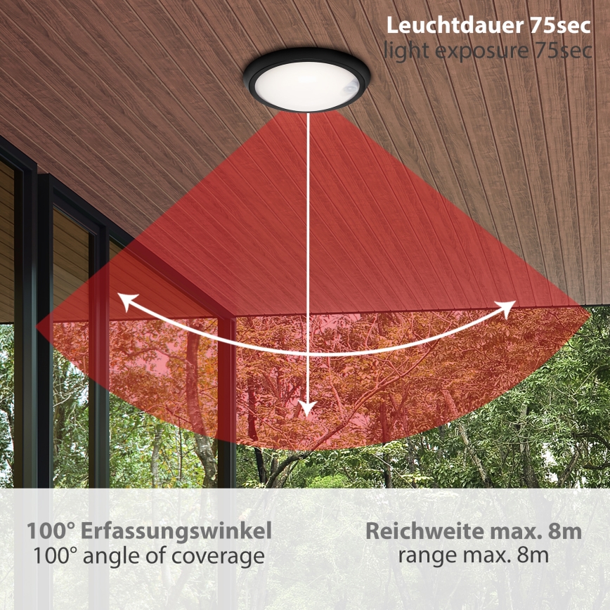 Briloner 3352-015 - Luminária LED Exterior com sensor HELSINKI LED/12W/230V IP44