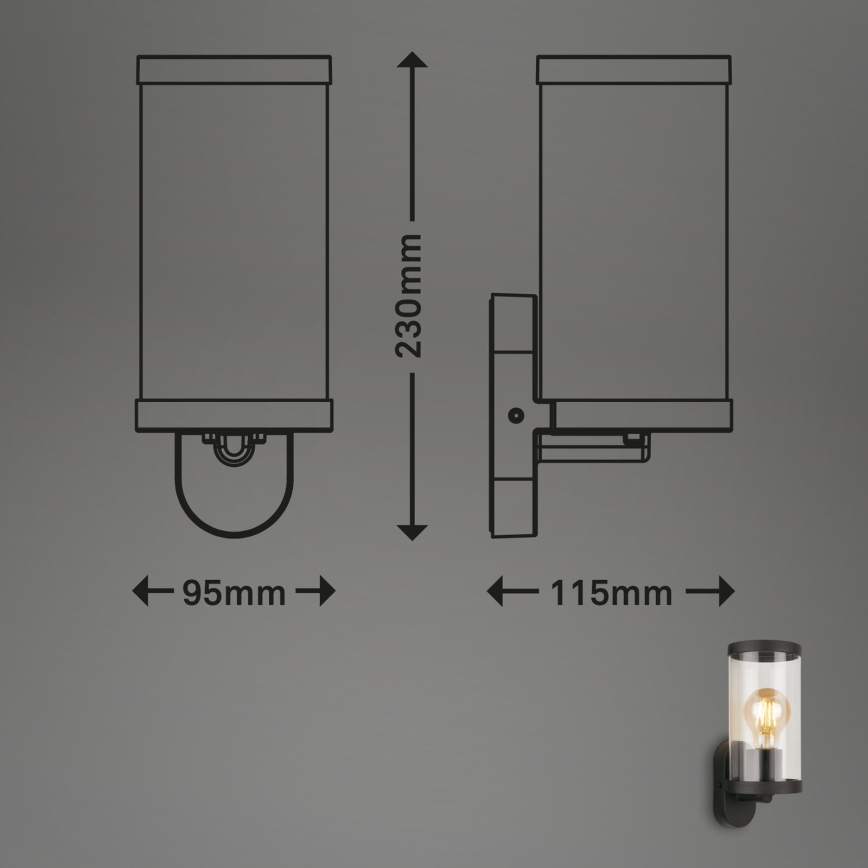 Briloner 3600-015 - Iluminação de parede exterior KAIRO 1xE27/12W/230V IP44 preto
