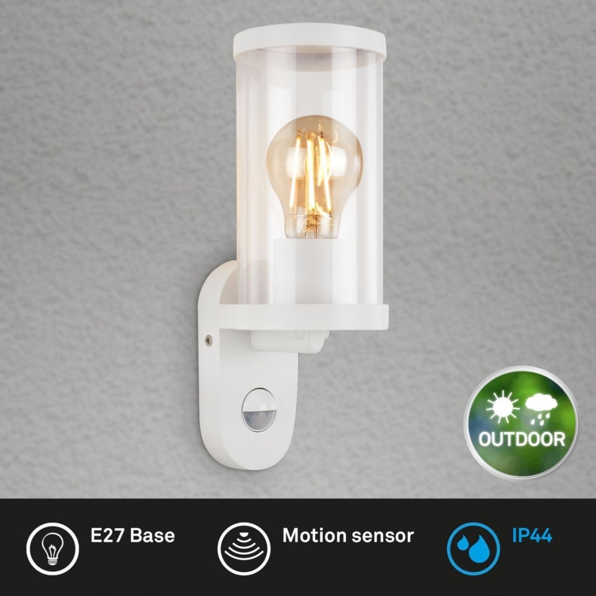 Briloner 3628-016 - Luminária de parede exterior com sensor KAIRO 1xE27/12W/230V IP44 branco