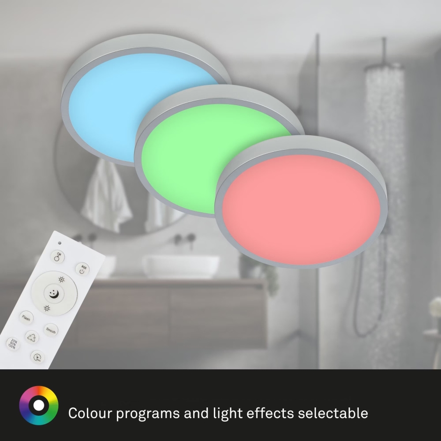 Briloner 3709-014 - Iluminação de teto LED RGBW com regulação LED/22W/230V 4000K diâmetro 38 cm prateado + comando
