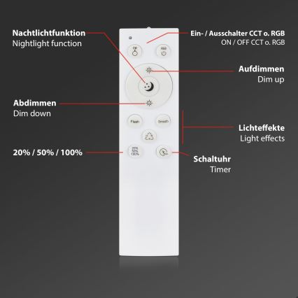 Briloner 3709-014 - Iluminação de teto LED RGBW com regulação LED/22W/230V 4000K diâmetro 38 cm prateado + comando