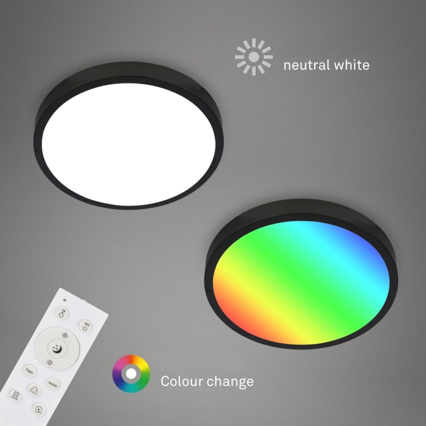 Briloner 3709-015 - Iluminação de teto LED RGBW com regulação LED/22W/230V 4000K diâmetro 38 cm preto + comando