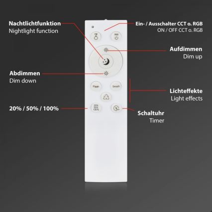 Briloner 3709-016 - Iluminação de teto LED RGBW com regulação LED/22W/230V 4000K diâmetro 38 cm branco + comando